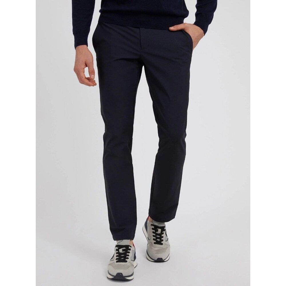 Guess Men’s Regular Fit Tech Chino Pants Comfort Straight Leg In Navy Size 38